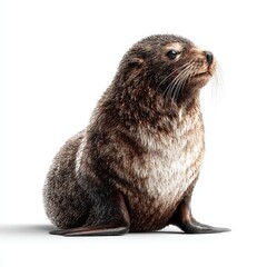 Cute Fur Seal Pup Portrait on White Background