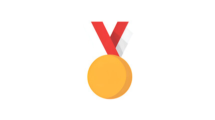 Gold Medal with Red and White Ribbon on Transparent Background Award Achievement Success Victory Champion Prize Competition Celebration
