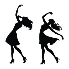 silhouette of stylized black female dancers with elegant dance poses isolated on white background