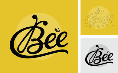 Bee Logo Design with Handwritten Typography and Insect Antennae in Yellow and Gray Colors for Branding and Marketing Purposes