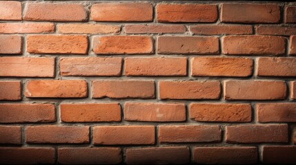 A textured brick wall composed of red bricks arranged in neat horizontal rows,