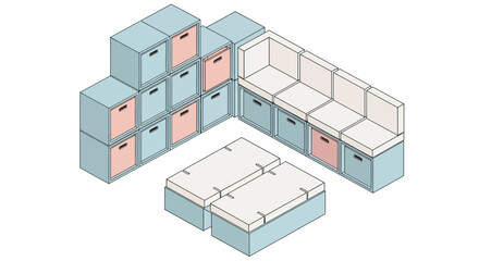 Modular furniture arrangement with storage and bed