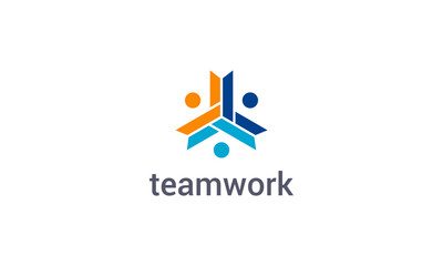 Teamwork logo with colorful abstract people figure vector design