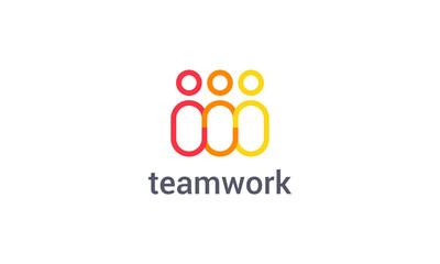 Teamwork logo with colorful abstract people figure vector design