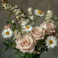 Obraz premium A beautiful bridal bouquet of white roses is a perfect symbol of love and romance on a wedding day