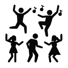 Energetic silhouette of people dancing at a beach party with lights. Good for music event banners.