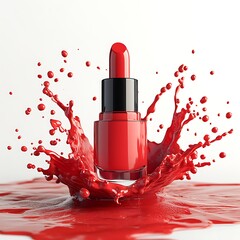 Red nail polish splashing out of a bottle.