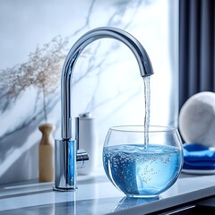 rendering of a glass of water in a modern kitchen.