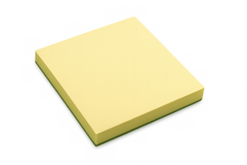 Yellow sticky notes displaying green adhesive strip, floating against transparent backdrop, serving as minimalist reminder solution