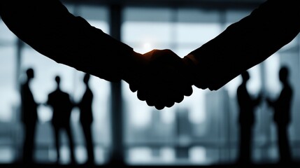 A silhouette of a handshake symbolizing agreement and partnership in business