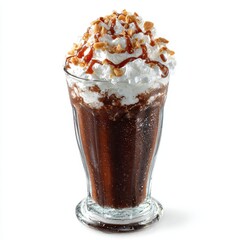 Delicious Chocolate Milkshake with Whipped Cream, Caramel and Peanut Topping