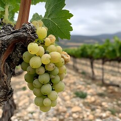 Rows of white grapes on vineyards in Lavaux region, Switzerland