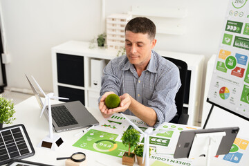 Businessman working on Save the Earth. ESG concept. Sustainable ecology and environment...