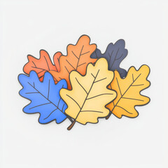 Obraz premium Colorful autumn leaves in pile with vibrant orange, yellow, blue, and purple shades creating cheerful fall atmosphere