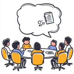 Naklejka premium Group of people sitting around table in meeting discussing ideas with notes and documents in collaborative setting