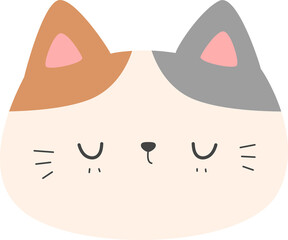 Cute cat sleeping face flat design cartoon for kids, Childish kitty face for children, Whimsical cat head