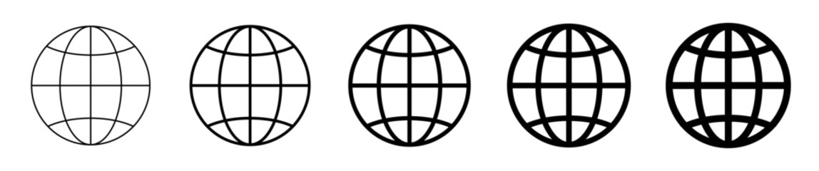 Globe Icons Set – Internet and Global Network Symbols