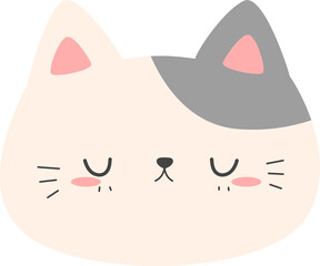 Cute cat sleeping face flat design cartoon for kids, Childish kitty face for children, Whimsical cat head