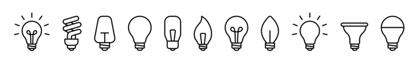 Light Bulb Icons Set – Electricity and Energy Symbols