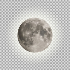 Realistic Full Moon Isolated on Transparent Background