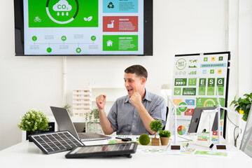 Businessman working on Save the Earth. ESG concept. Sustainable ecology and environment...