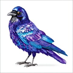 Fototapeta premium Elegant Raven Illustration with Detailed Feathers in Blue and Purple Tones