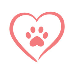 Pink Heart With Paw Print Inside On White Background animal love