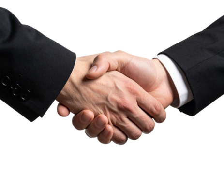 Geschäftlicher Handschlag als Dunkle Silhouette, Weißer Hintergrund Freisteller PNG - Powered by Adobe