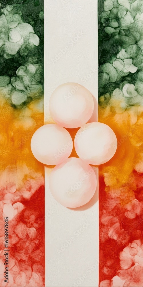 Poster abstract art with colorful swirls and circular shapes on canvas
