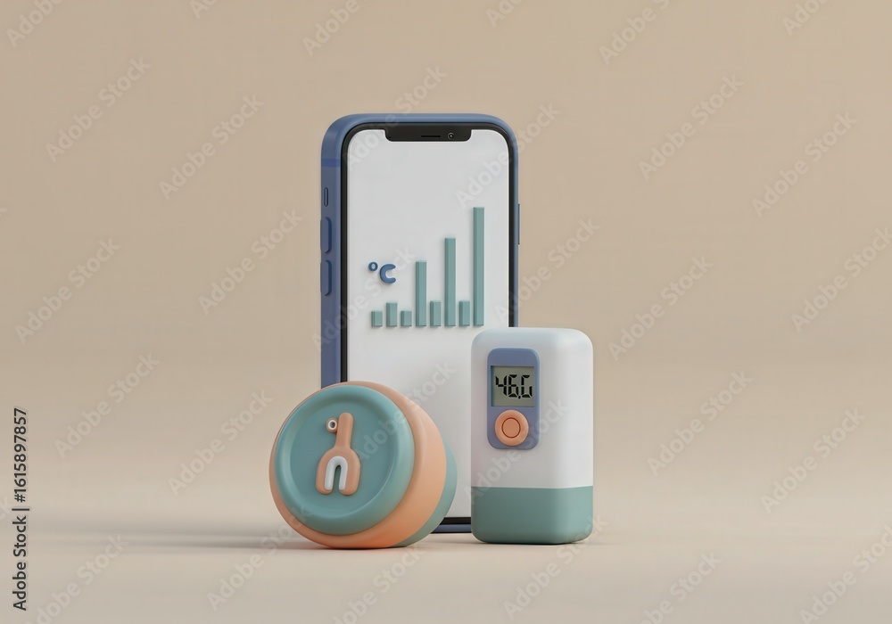 Poster digital healthcare devices with temperature graph display