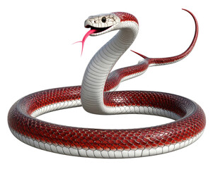 Fototapeta premium Realistic Red and White Snake with Forked Tongue Displaying Aggression