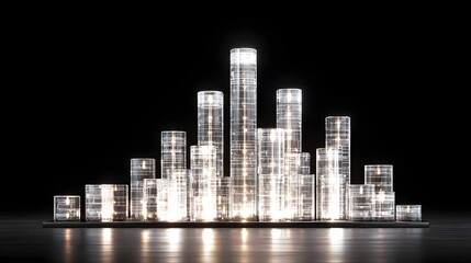 Obraz premium Transparent cylindrical structures arranged in a cityscape design.