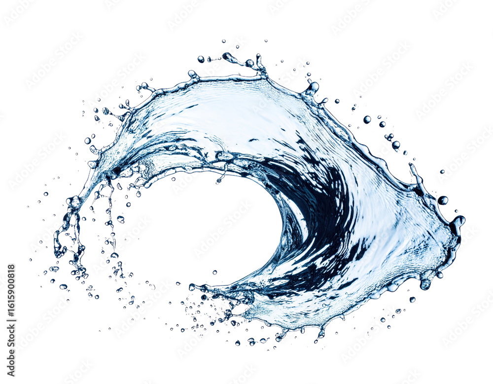 Poster dynamic water splash creating artistic shaped wave on black background