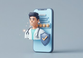 3D illustration of virtual healthcare concept with doctor avatar