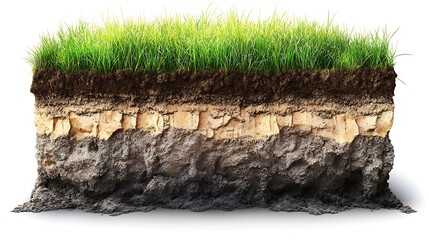 Soil with grass isolated on a white background.