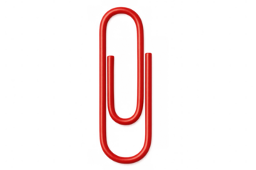 Metallic red paperclip isolated, symbolizing workplace efficiency, document fastening, and organizational precision