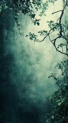 Green Leaves and Branch Pattern on Textured Background