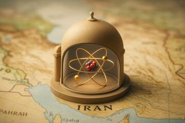 Symbolic representation of nuclear energy over Middle Eastern map