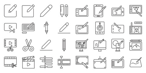 Editable Icon Set for Graphic Tablets set of web icons in line style. editable icons, graphic tablet, vector icons and customizable icons. Vector illustration