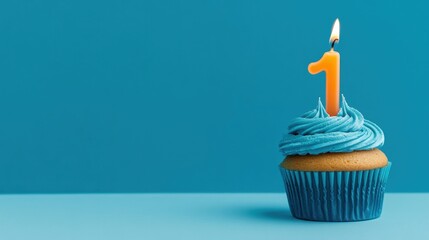 Single birthday cupcake with one candle
