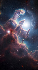 Towering Pillars of Interstellar Gas and Dust in a Star-Forming Cosmic Nebula - Vertical Orientation