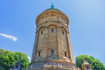 Mannheim Water Tower (Wasserstrom) on Frederick Square (Friedrichsplatz) was built from 1886 to 1889. Tower is 60 meters high and 19 meters in diameter. MANNHEIM, GERMANY.