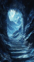 Stone Stairway Leading to Mountain View Through Archway