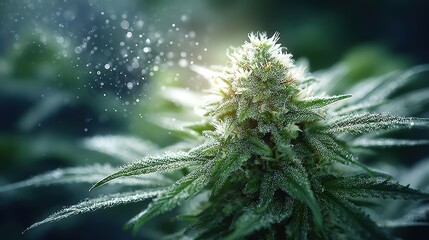 Close-up of Marijuana Bud with Trichomes, Focus on Texture