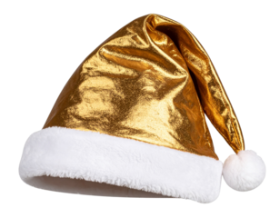 Golden Santa Hat for Luxury Holiday Design, isolated on a transparent background.