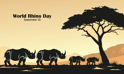 Obraz premium World Rhino Day theme silhouette illustration. Vector illustration. Suitable for Poster, Banners, campaign and greeting card.