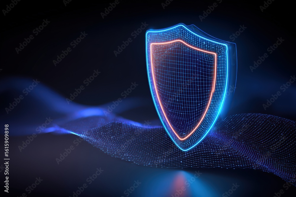 Aufkleber cutting-edge digital shield safeguarding cyber spaces against threats illuminated by vibrant neon li