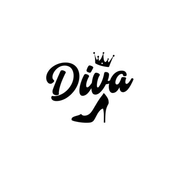 Diva text with crown and high heel shoe
