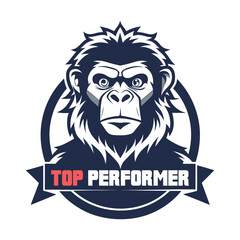 Silhouette Ape Holding Top Performer Badge Vector – Motivational Primate Graphic Design for Awards, Recognition, Achievement, Success Icons, Posters, and T-Shirt Prints