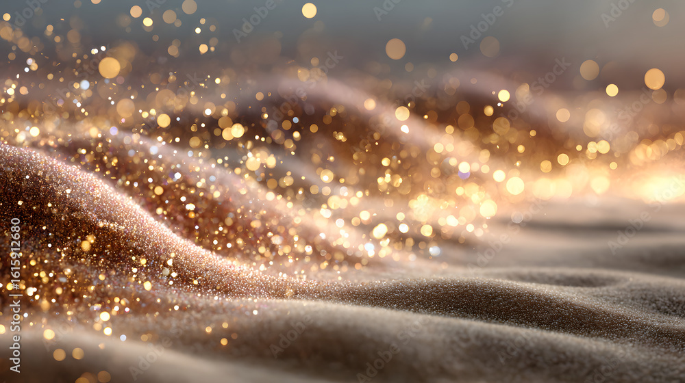 Poster soft bokeh light particles floating over warm beige textured background